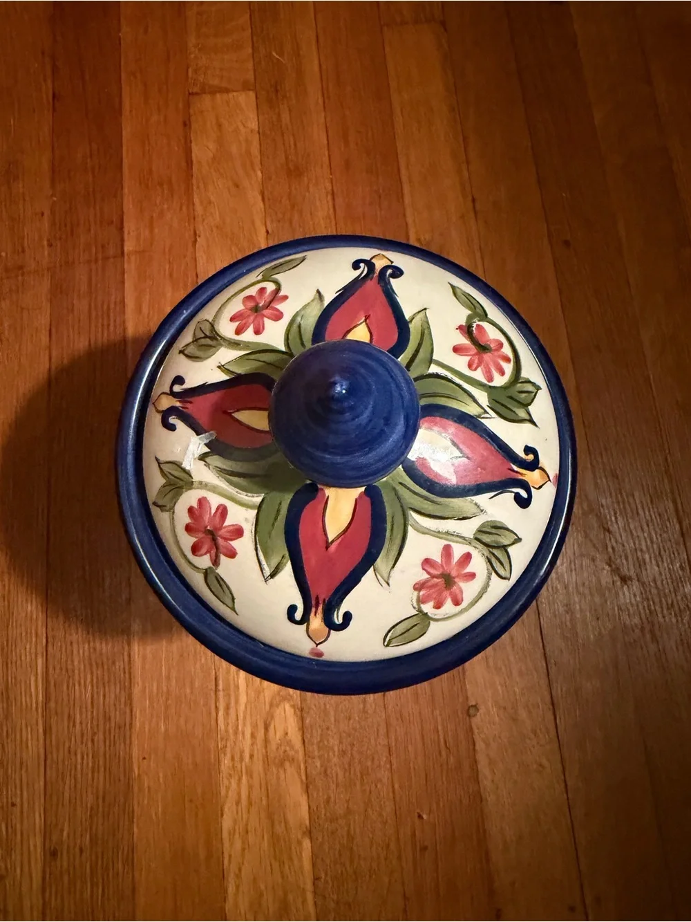 Pier 1 Hand-Painted Ceramic Retired Mediterranean Lidded Kitchen Vintage Jar